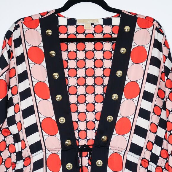 MICHAEL Michael Kors Womens‎ Kimono S/M Blue Pink Peach Geometric 70s Nautical - Picture 6 of 7